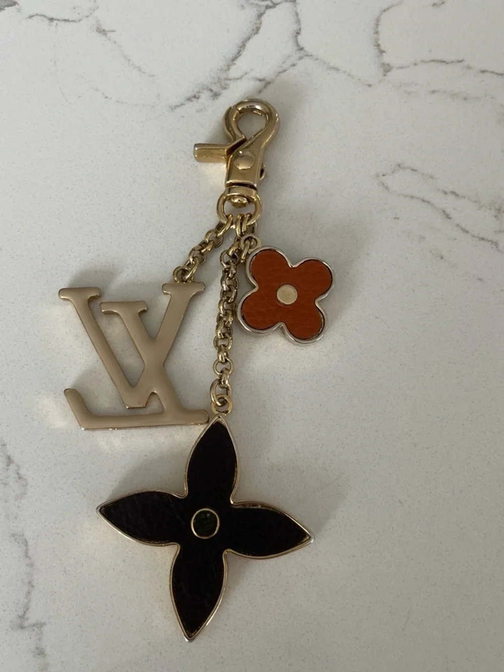 Designer-inspired Black and Brown Floral Logo Key Charm